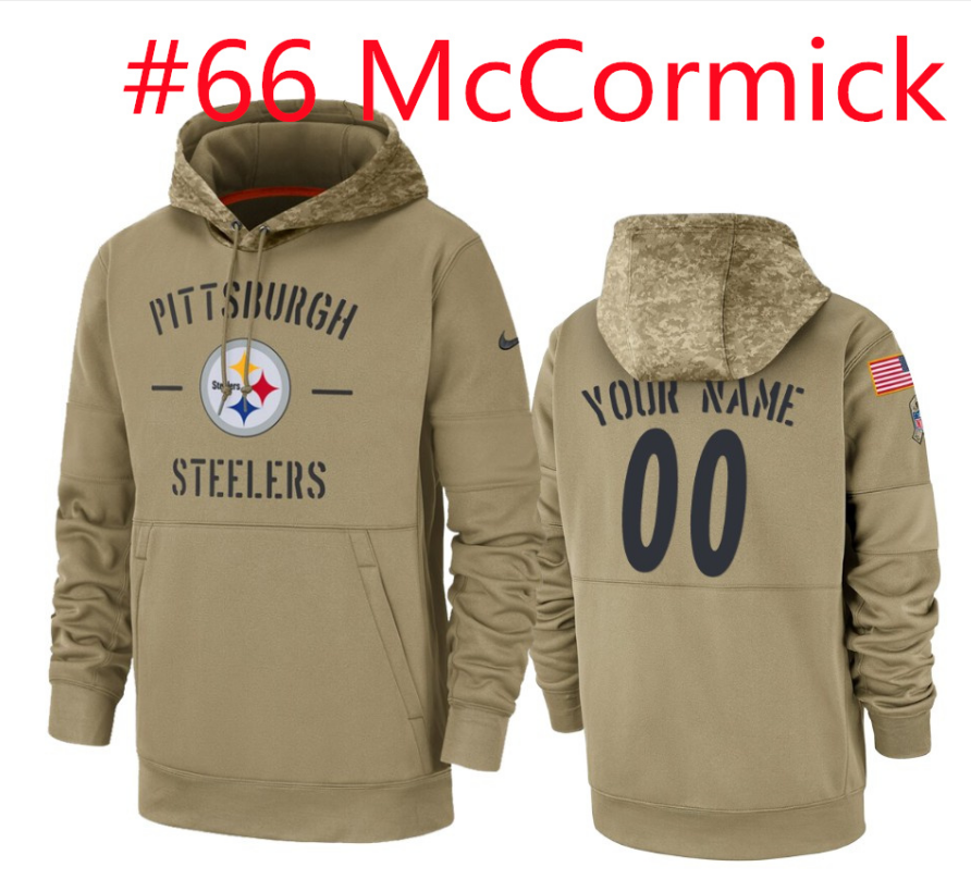 Men's Pittsburgh Steelers #66 Mason McCormick Tan 2019 Salute To Service Sideline Therma Pullover Hoodie