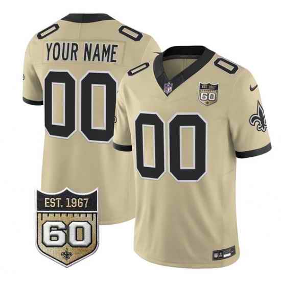 Men New Orleans Saints Active Player Custom Gold F U S E  60th Anniversary Patch Vapor Limited Stitched Football Jersey