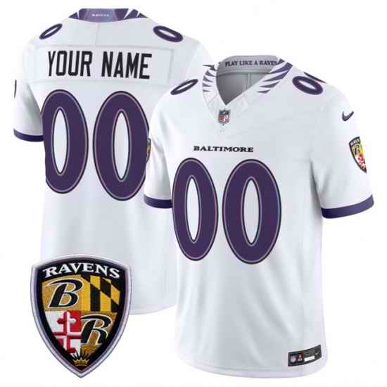 Men Baltimore Ravens Active Player Custom White 2026 F U S E  Vapor Stitched Limited Football Jersey