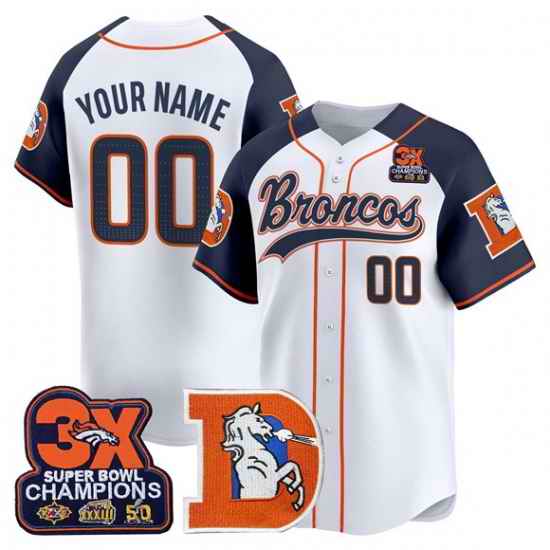 Men Denver Broncos Active Player Custom Navy Alternate 3X Super Bowl champions Patch Throwback Vapor Stitched Baseball Jersey