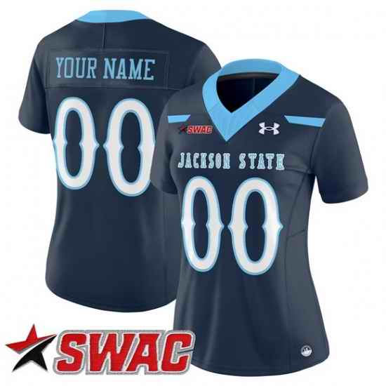 Women Jackson State Tigers Active Player Custom Navy 2025 F U S E  Vapor Limited Stitched Football Jersey Run Small