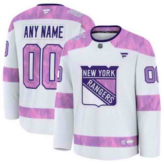 Men Women Youth New York Rangers Fanatics 2024 Hockey Fights Cancer Custom Practice Jersey White