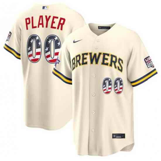Men Milwaukee Brewers CTIVE PLAYER Custom Cream 2026 All Star Edition Stars   Stripes USA 250 Patch Stitched Baseball Jersey