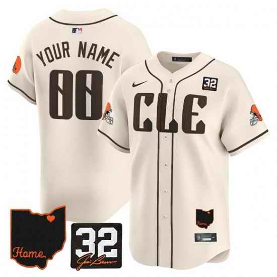 Men Cleveland Browns ACTIVE PLAYER Custom Cream 2025 Jim Brown Memorial  Home Patch Vapor Limited Stitched Jersey