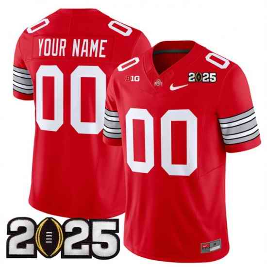 Men Ohio State Buckeyes Active Player Custom Red 2025 CFP Final Patch F U S E  Vapor Limited Stitched Football Jersey