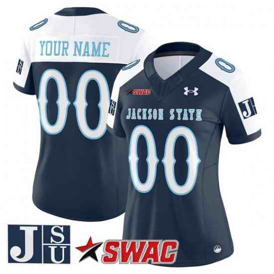 Women Jackson State Tigers Active Player Custom Navy Alternate 2025 F U S E  Vapor Limited Stitched Football Jersey Run Small