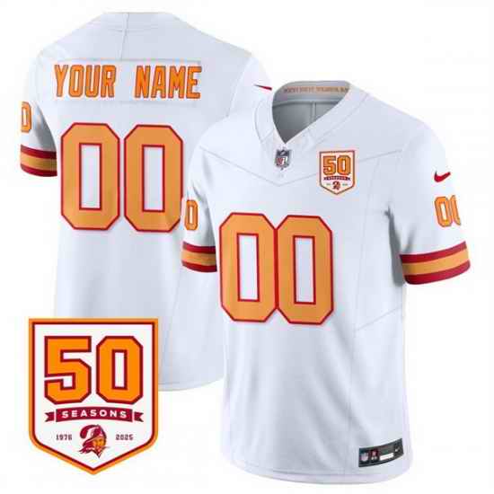 Men Women Youth Tampa Bay Buccaneers Active Player Custom White 2025 F U S E  50th Anniversary Patch Vapor Limited Stitched Jersey