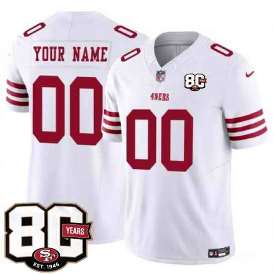 Men San Francisco 49ers Active Player Custom White 80th Anniversary Patch 2026 F U S E  Vapor Untouchabl2026 F U S E  Vapor Untouchable Limited Stitched Fo