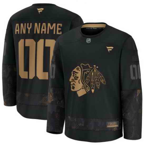 Men Women Youth Chicago Blackhawks Fanatics 2024 Military Appreciation Custom Practice Jersey Black
