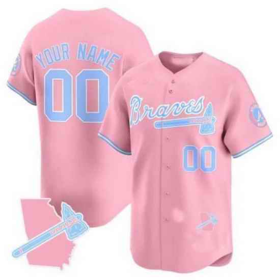 Men Women Youth Happy Paw Supply Custom Atlanta Braves Bubblegum Pink Vapor Premier Limited Jersey