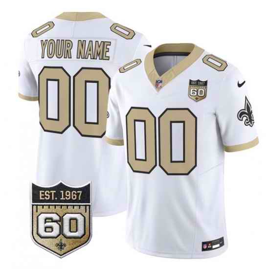Men New Orleans Saints Active Player Custom White F U S E  60th Anniversary Patch Vapor Limited Stitched Football Jersey
