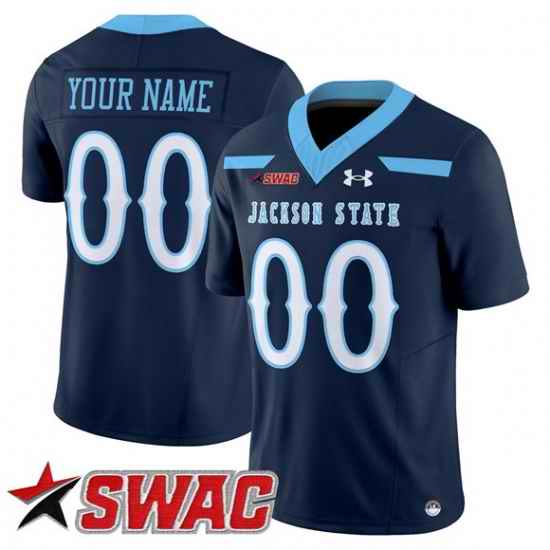 Men Jackson State Tigers ACTIVE PLAYER Custom Navy 2025 F U S E  Vapor Limited Stitched Football Jersey