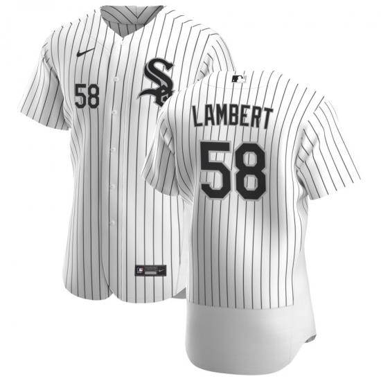 Men Chicago White Sox 58 Jimmy Lambert Men Nike White Home 2020 Flex Base Player MLB Jersey