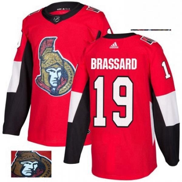 Mens Adidas Ottawa Senators 19 Derick Brassard Authentic Red Fashion Gold NHL Jersey