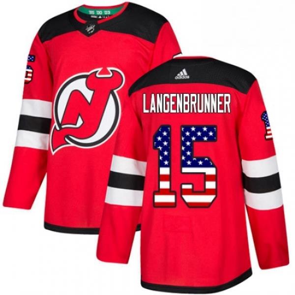 Mens Adidas New Jersey Devils 15 Jamie Langenbrunner Authentic Red USA Flag Fashion NHL Jersey