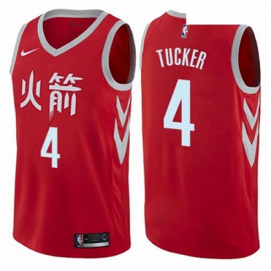 Mens Nike Houston Rockets 4 PJ Tucker Red NBA Swingman City Edition Jersey