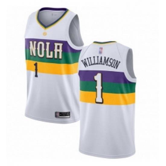 Womens Nike New Orleans Pelicans 1 Zion Williamson White NBA Swingman City Edition 2018 19 Jersey