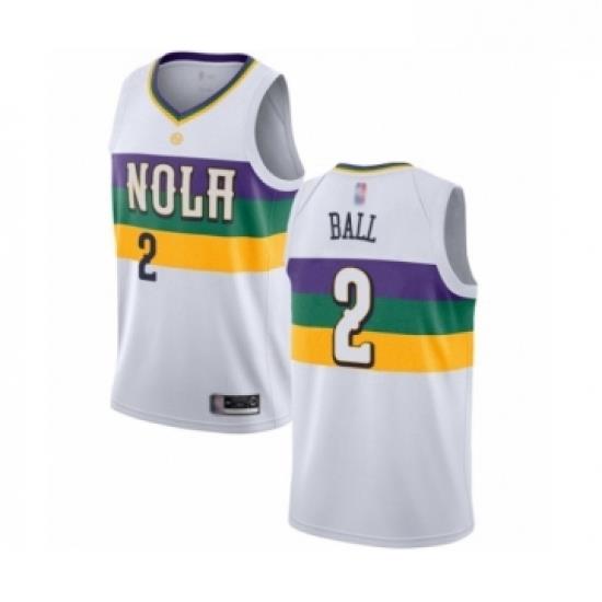 Womens New Orleans Pelicans 2 Lonzo Ball Swingman White Basketball Jersey City Edition