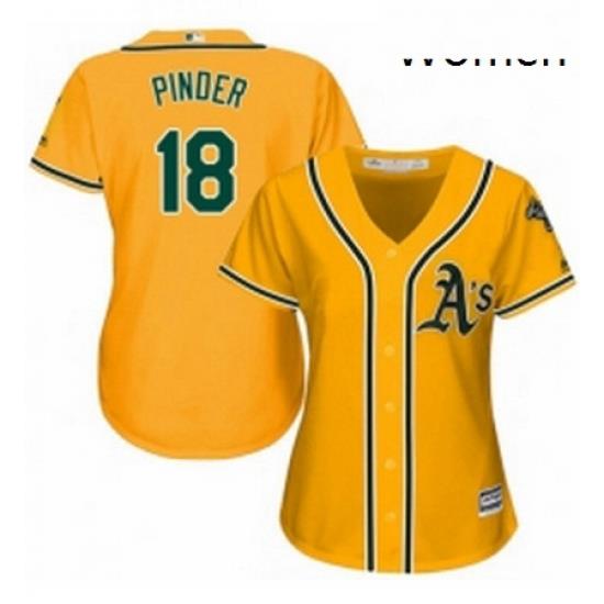 Womens Majestic Oakland Athletics 18 Chad Pinder Authentic Gold Alternate 2 Cool Base MLB Jersey