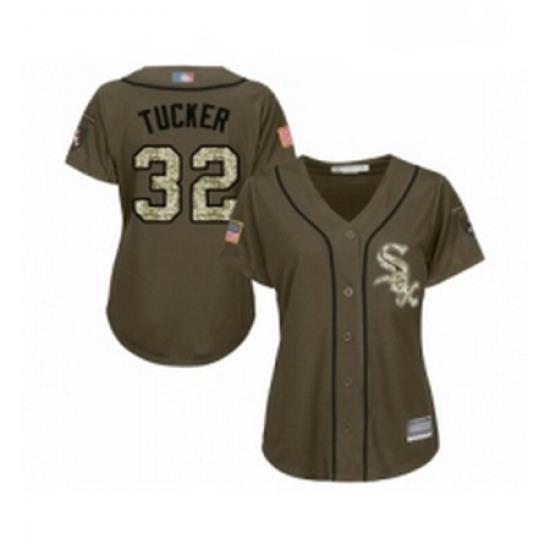 Womens Chicago White Sox 32 Preston Tucker Authentic Green Salute to Service Baseball Jersey