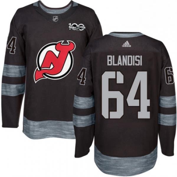 Mens Adidas New Jersey Devils 64 Joseph Blandisi Authentic Black 1917 2017 100th Anniversary NHL Jersey