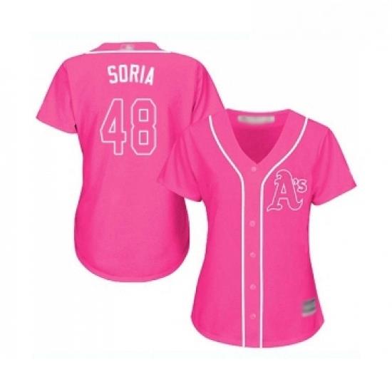 Womens Oakland Athletics 48 Joakim Soria Replica Pink Fashion Cool Base Baseball Jersey