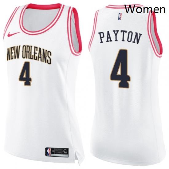 Womens Nike New Orleans Pelicans 4 Elfrid Payton Swingman White Pink Fashion NBA Jersey