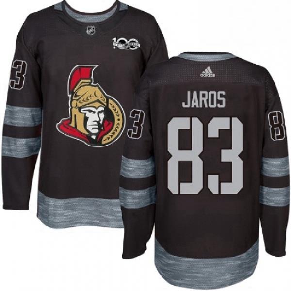 Mens Adidas Ottawa Senators 83 Christian Jaros Authentic Black 1917 2017 100th Anniversary NHL Jersey