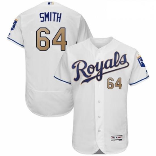 Mens Majestic Kansas City Royals 64 Burch Smith White Flexbase Authentic Collection MLB Jersey