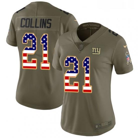 Womens Nike NeW York Giants 21 Landon Collins Limited OliveUSA Flag 2017 Salute to Service NFL Jersey