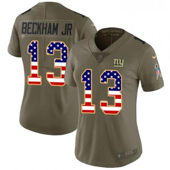 Womens Nike New York Giants 13 Odell Beckham Jr Limited OliveUSA Flag 2017 Salute to Service NFL Jersey