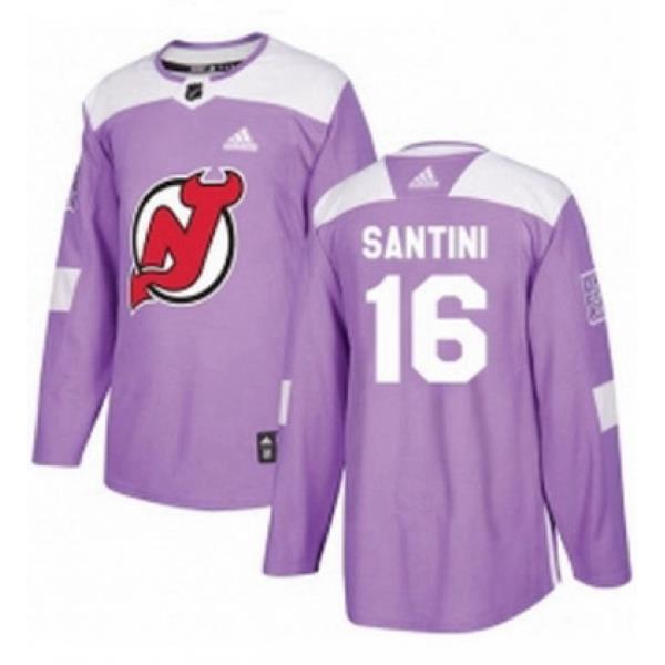 Mens Adidas New Jersey Devils 16 Steve Santini Authentic Purple Fights Cancer Practice NHL Jersey