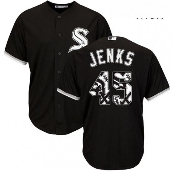 Mens Majestic Chicago White Sox 45 Bobby Jenks Authentic Black Team Logo Fashion Cool Base MLB Jersey