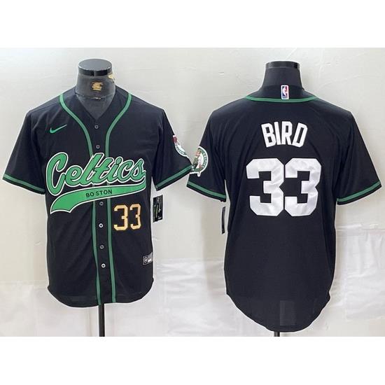 Men Boston Celtics 33 Larry Bird Black With Patch Cool Base Stitched Baseball Jersey