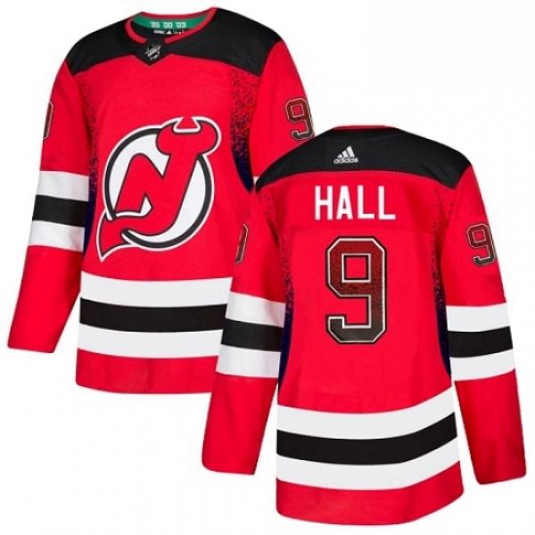 Mens Adidas New Jersey Devils 9 Taylor Hall Authentic Red Drift Fashion NHL Jersey