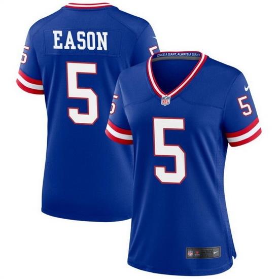 Women New York Giants 5 Jacob Eason Blue Throwback Stitched Jersey 28Run Small 29