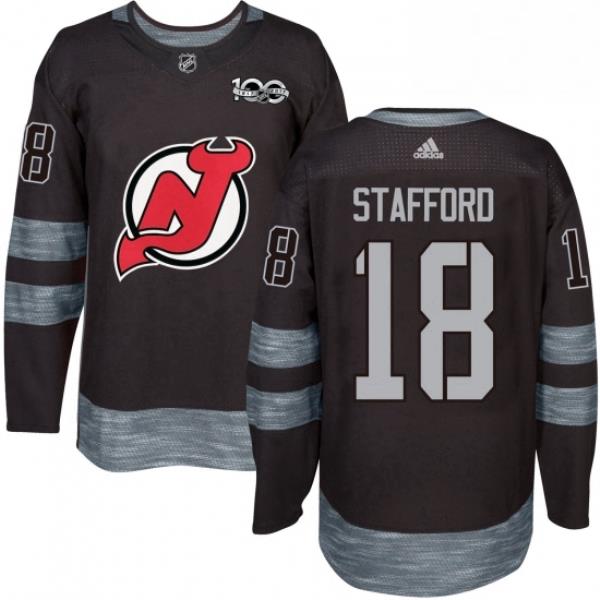 Mens Adidas New Jersey Devils 18 Drew Stafford Authentic Black 1917 2017 100th Anniversary NHL Jersey