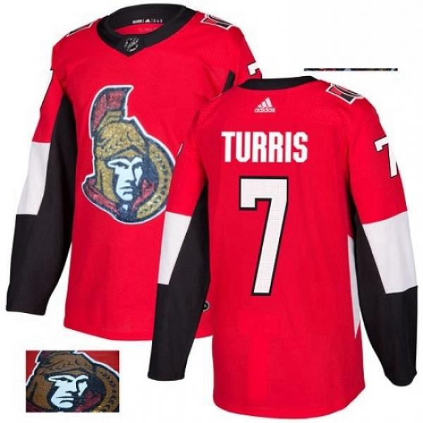 Mens Adidas Ottawa Senators 7 Kyle Turris Authentic Red Fashion Gold NHL Jersey