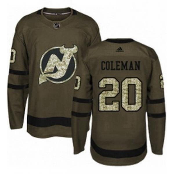 Mens Adidas New Jersey Devils 20 Blake Coleman Authentic Green Salute to Service NHL Jersey