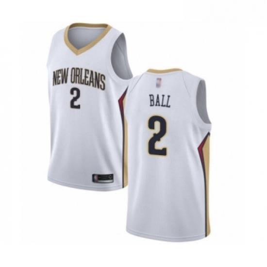 Womens New Orleans Pelicans 2 Lonzo Ball Swingman White Basketball Jersey Association Edition