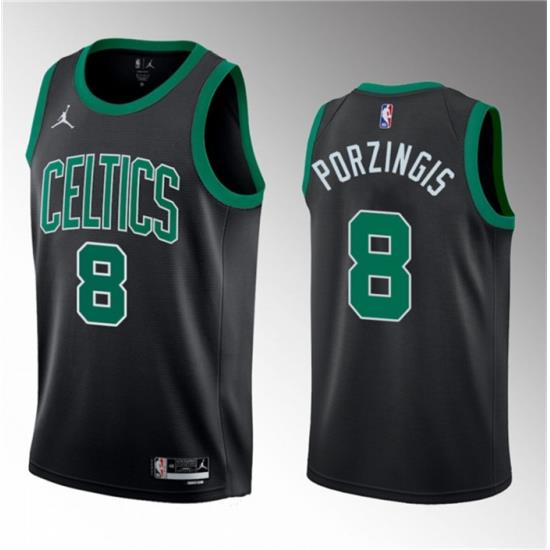 Men Boston Celtics 8 Kristaps Porzingis Black 2023 Draft Statement Edition Stitched Basketball Jersey