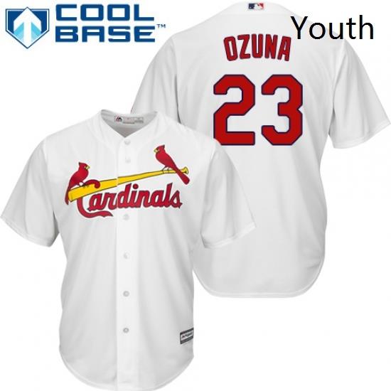 Youth Majestic St Louis Cardinals 23 Marcell Ozuna Replica White Home Cool Base MLB Jersey