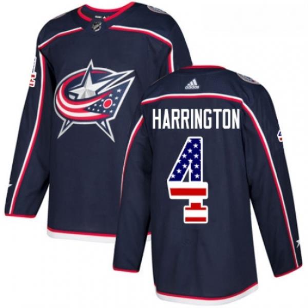 Youth Adidas Columbus Blue Jackets 4 Scott Harrington Authentic Navy Blue USA Flag Fashion NHL Jersey