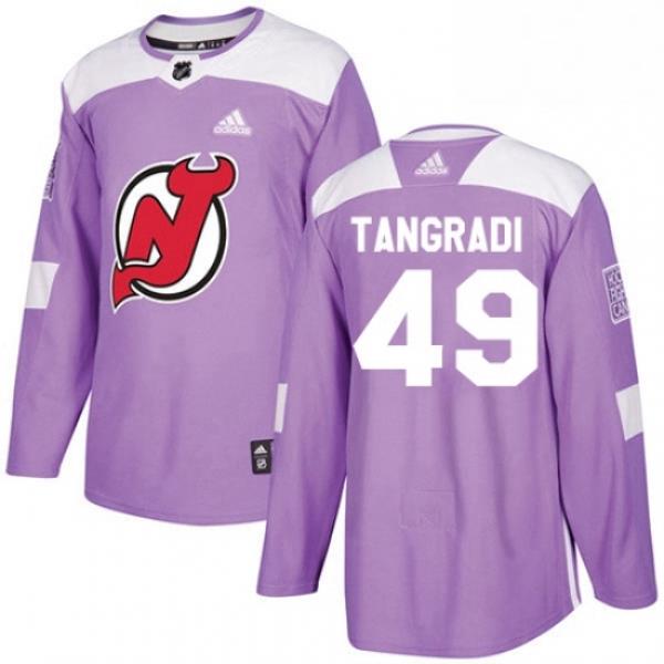 Mens Adidas New Jersey Devils 49 Eric Tangradi Authentic Purple Fights Cancer Practice NHL Jersey