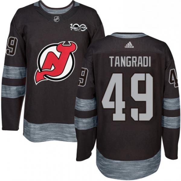 Mens Adidas New Jersey Devils 49 Eric Tangradi Authentic Black 1917 2017 100th Anniversary NHL Jersey