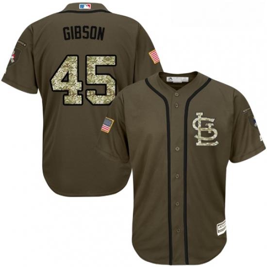 Youth Majestic St Louis Cardinals 45 Bob Gibson Authentic Green Salute to Service MLB Jersey