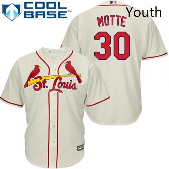 Youth Majestic St Louis Cardinals 30 Jason Motte Replica Cream Alternate Cool Base MLB Jersey