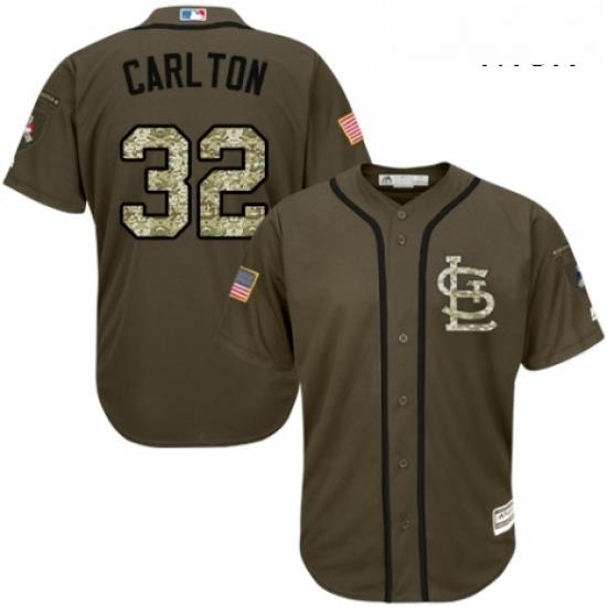 Mens Majestic St Louis Cardinals 32 Steve Carlton Authentic Green Salute to Service MLB Jersey