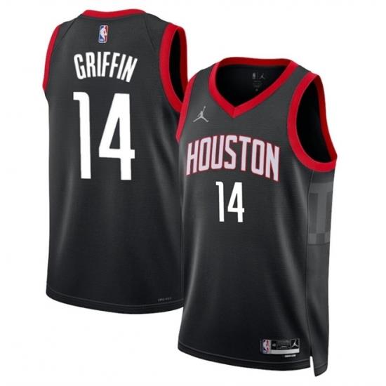 Men Houston Rockets 14 AJ Griffin Black Statement Edition Stitched Jersey