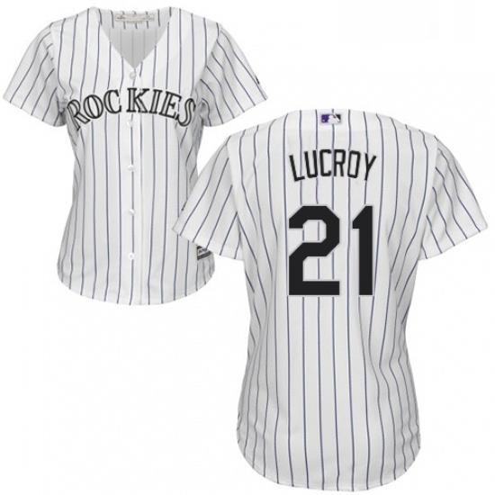 Womens Majestic Colorado Rockies 21 Jonathan Lucroy Authentic White Home Cool Base MLB Jersey